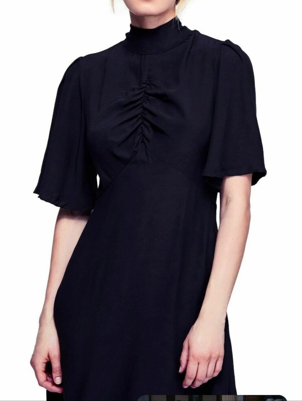 Free People Be My baby Ruched Front Elbow Sleeve Dress